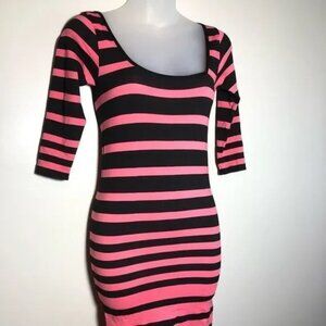 NEW MIX WOMEN'S PINK/BLACK STRIPED STRETCH BODYCON DRESS SIZE OS (ONE SIZE)